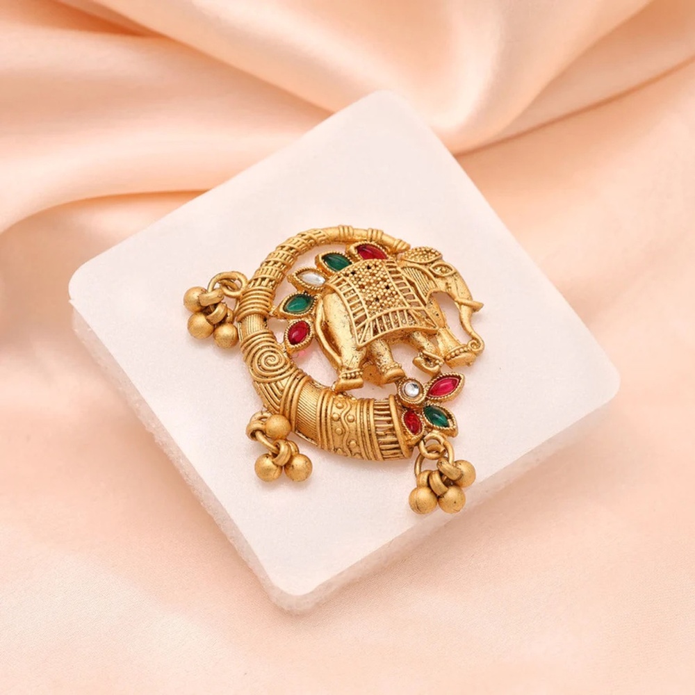 Elephant Rani & Green Color Matte Gold Finger Ring - Picture 2 of 3